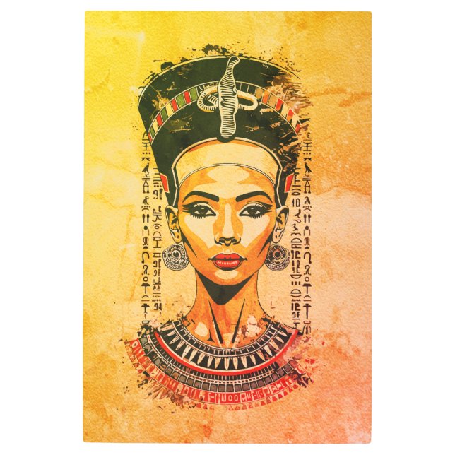 エジプトの現代的女神 - 現代ネオ・ファラオ・アート メタルプリント (正面)