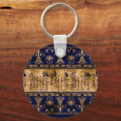 エジプトの神々と装飾縁ど品 – 青い金ゴールド キーホルダー (正面)