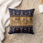 エジプトの神々と装飾縁ど品 – 青い金ゴールド クッション (ブランケット)