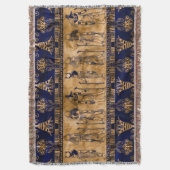 エジプトの神々と装飾縁ど品 – 青い金ゴールド スローブランケット (正面縦)