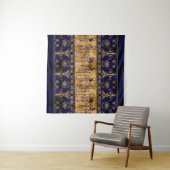 エジプトの神々と装飾縁ど品 – 青い金ゴールド タペストリー (インサイチュ(横))