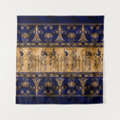 エジプトの神々と装飾縁ど品 – 青い金ゴールド タペストリー (正面)