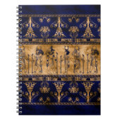 エジプトの神々と装飾縁ど品 – 青い金ゴールド ノートブック (正面)