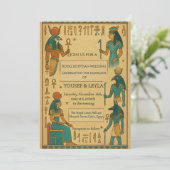 エジプトの神々のヒエログリフ結婚金ゴールド 招待状 (スタンド正面)