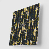 エジプトの神々の金ゴールドとダークガラスの白 スクエア壁時計 (傾斜)