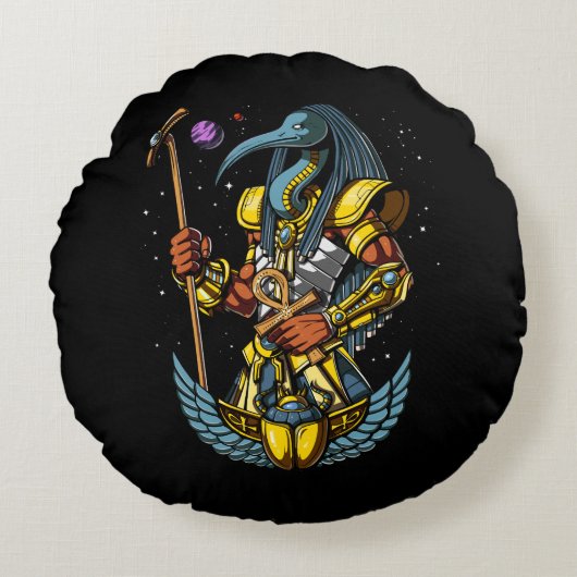 エジプトの神アンクスカラブ古代のシンボル ラウンドクッション (正面)