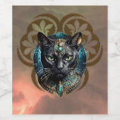エジプトの神秘的な猫、夜のように黒く、 ワインラベル (シングルラベル)