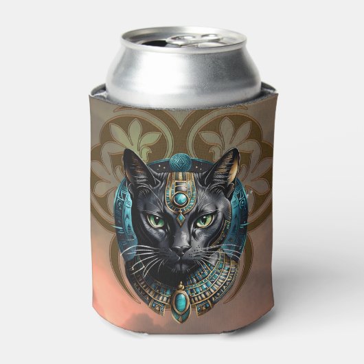 エジプトの神秘的な猫、夜のように黒く、 缶クーラー (缶正面)
