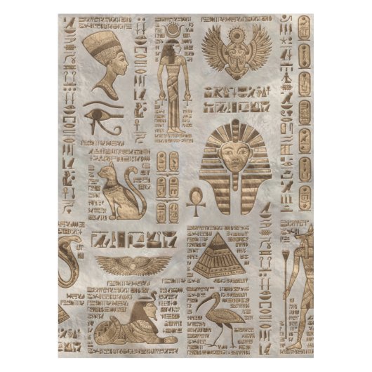 エジプトの絵文字と神 – ヴィンテージ金ゴールド テーブルクロス (正面)