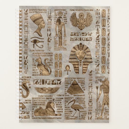 エジプトの絵文字と神 – ヴィンテージ金ゴールド プランナー手帳 (正面)