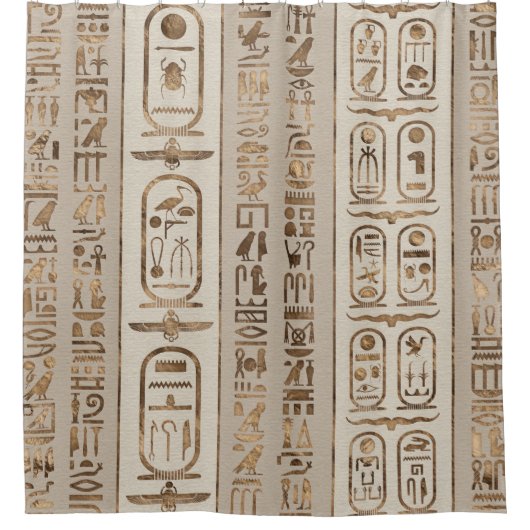 エジプトの絵文字パステル金ゴールド シャワーカーテン (正面)