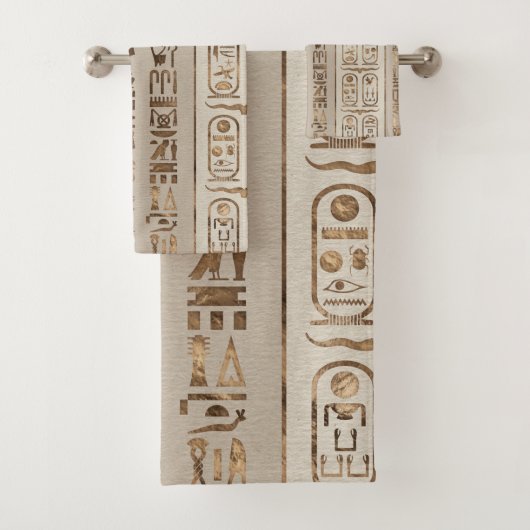 エジプトの絵文字パステル金ゴールド バスタオルセット (インサイチュ)