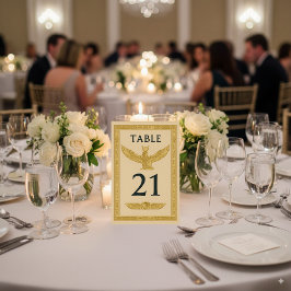 エジプトの翼のある太陽とアンク – 編集可能 テーブルナンバー