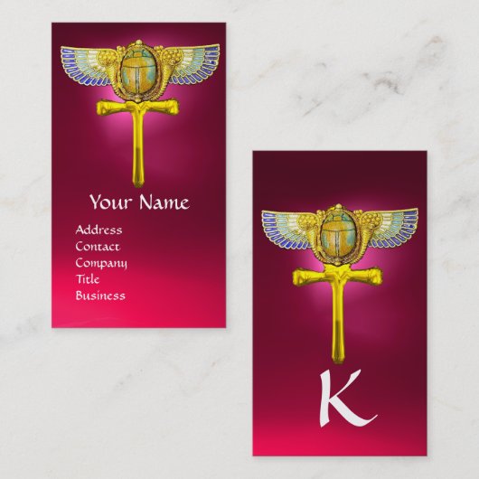 エジプトの翼のスカラブANKHとコルヌコピアピンク 名刺 (正面/裏面)