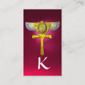 エジプトの翼のスカラブANKHとコルヌコピアピンク 名刺 (裏面)