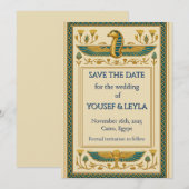 エジプトの翼を持つコブラと蓮の花のゴールドの「保存の日」カード 招待状 (正面/裏面)