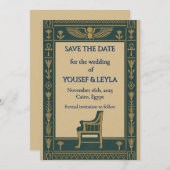 エジプトの翼を持つスカラベの王座のゴールド セーブ・ザ・デート (正面/裏面)