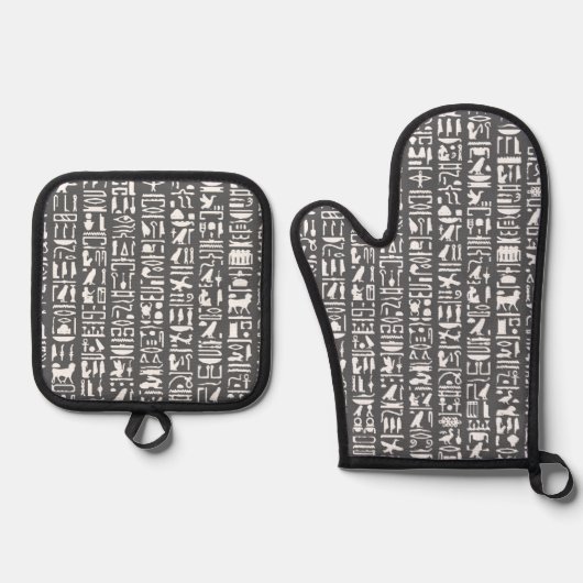 エジプトの聖刻文字 鍋つかみ&鍋敷きセット (正面)