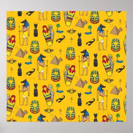 エジプトの要素、アヌビス、ピラミッドのパターン。 ポスター (正面)