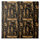 エジプトの象形文字と神々の金ゴールドと黒 タイル (正面)