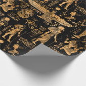 エジプトの象形文字と神々の金ゴールドと黒 ラッピングペーパー (角)