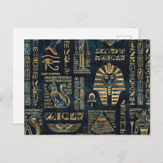 エジプトの象形文字と神 – アワビと金ゴールド ポストカード (正面/裏面)