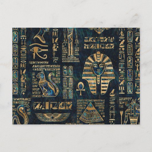 エジプトの象形文字と神 – アワビと金ゴールド ポストカード (正面)