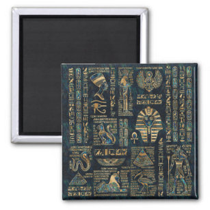 エジプトの象形文字と神 – アワビと金ゴールド マグネット
