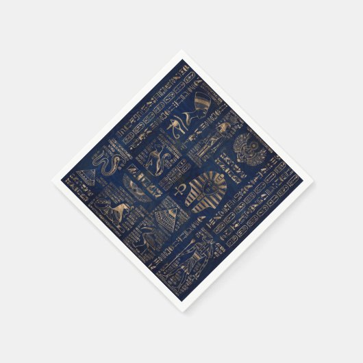 エジプトの象形文字と神 – 大理石の金ゴールド スタンダードカクテルナプキン (角)