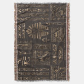 エジプトの象形文字と神 – 木の金ゴールド スローブランケット (正面縦)