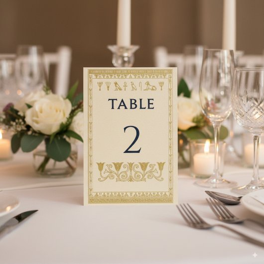 エジプトの象形文字と花の境界 - 編集可能 テーブルナンバー