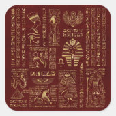 エジプトの象形文字と記号の赤い革 スクエアシール (正面)