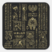 エジプトの象形文字と黒の神の金ゴールド スクエアシール (正面)