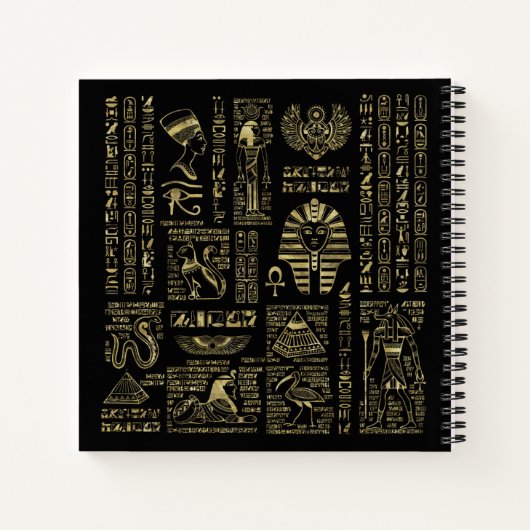 エジプトの象形文字と黒の神の金ゴールド ノートブック (裏面)
