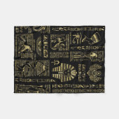 エジプトの象形文字と黒の神の金ゴールド フリースブランケット (正面(横))