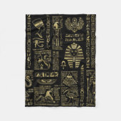 エジプトの象形文字と黒の神の金ゴールド フリースブランケット (正面)