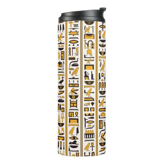 エジプトの象形文字の黄色と黒のシームレスな色 タンブラー (回転左)