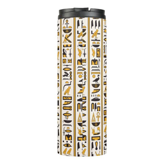エジプトの象形文字の黄色と黒のシームレスな色 タンブラー (裏面)