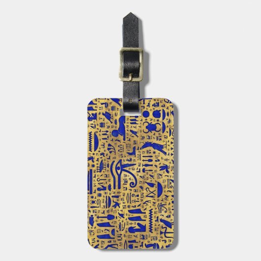 エジプトの象形文字ラピスラズリと金ゴールド ラゲッジタグ (正面縦)