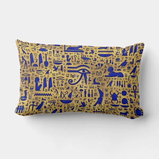 エジプトの象形文字ラピスラズリと金ゴールド ランバークッション (裏面)