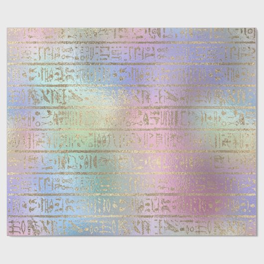 エジプトの象形文字金ゴールドブルーウォーターピンクグラデーション ラッピングペーパー (フラット)