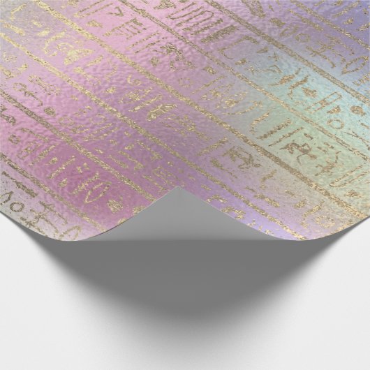 エジプトの象形文字金ゴールドブルーウォーターピンクグラデーション ラッピングペーパー (角)