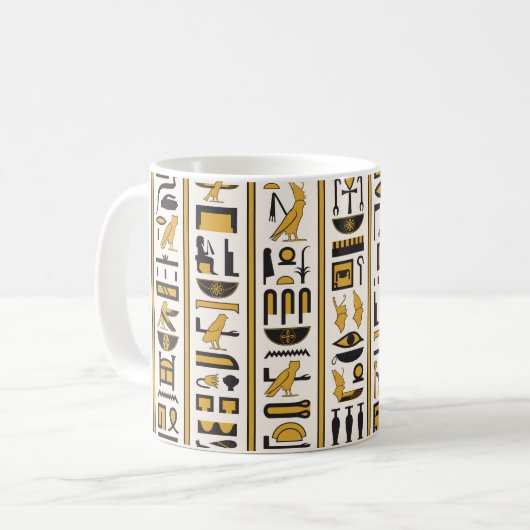 エジプトの象形文字:黄色 – 黒シームレス。 コーヒーマグカップ (正面左)