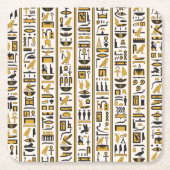 エジプトの象形文字：黄色 – 黒シームレス。 スクエアペーパーコースター (正面)