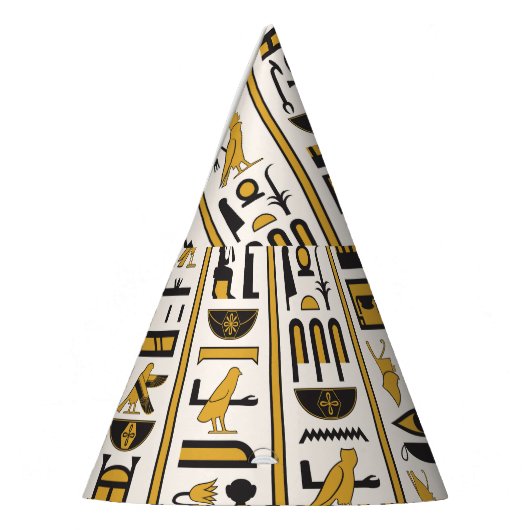 エジプトの象形文字：黄色 – 黒シームレス。 パーティーハット (左)