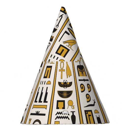 エジプトの象形文字：黄色 – 黒シームレス。 パーティーハット (右)