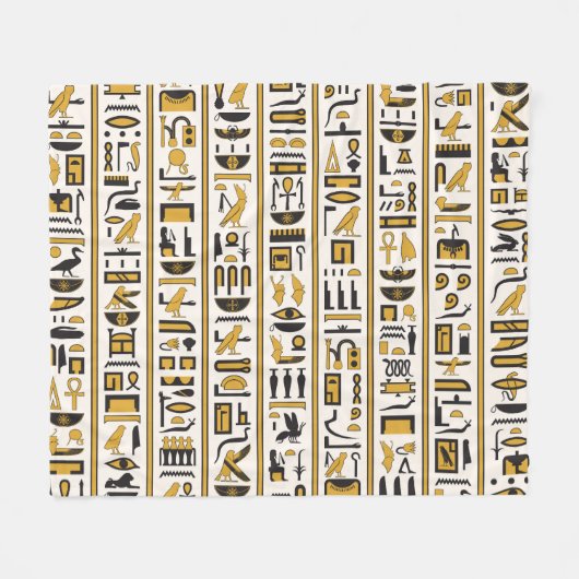 エジプトの象形文字:黄色 – 黒シームレス。 フリースブランケット (正面(横))