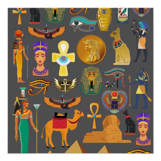 エジプトの象形記号パターンpharaoh ポスター (正面)