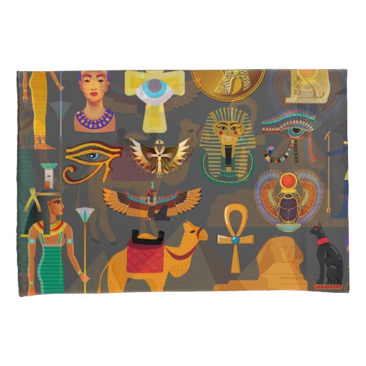 エジプトの象形記号パターンpharaoh 枕カバー (正面右)