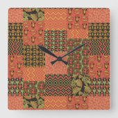 エジプトの部族フェイクパッチワークの正方形の壁時計 スクエア壁時計 (正面)